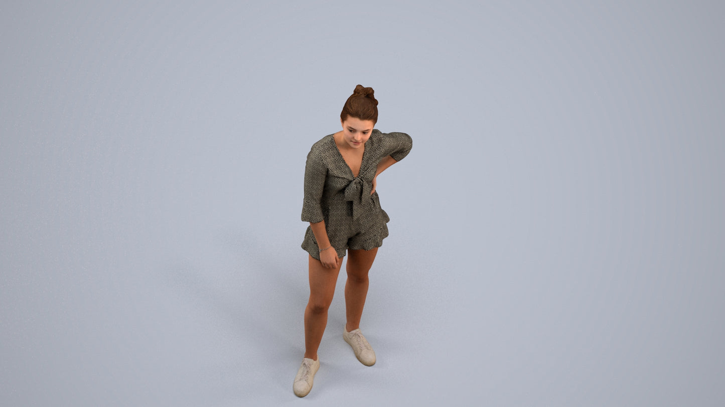 3D human model girl casual kids, photogrammetry scanned person for archviz, back view render