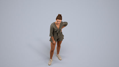 3D human model girl casual kids, photogrammetry scanned person for archviz, back view render