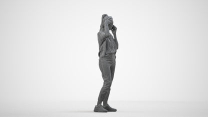 3D scanned woman standing casual, photorealistic archviz people for Enscape and SketchUp, wireframe side view