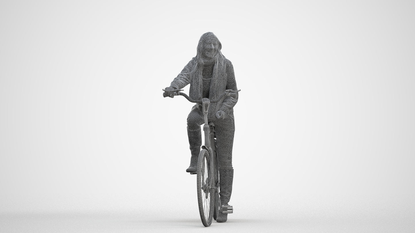 3D people model woman casual cycling, scanned human for 3ds Max rendering, three-quarter front view render