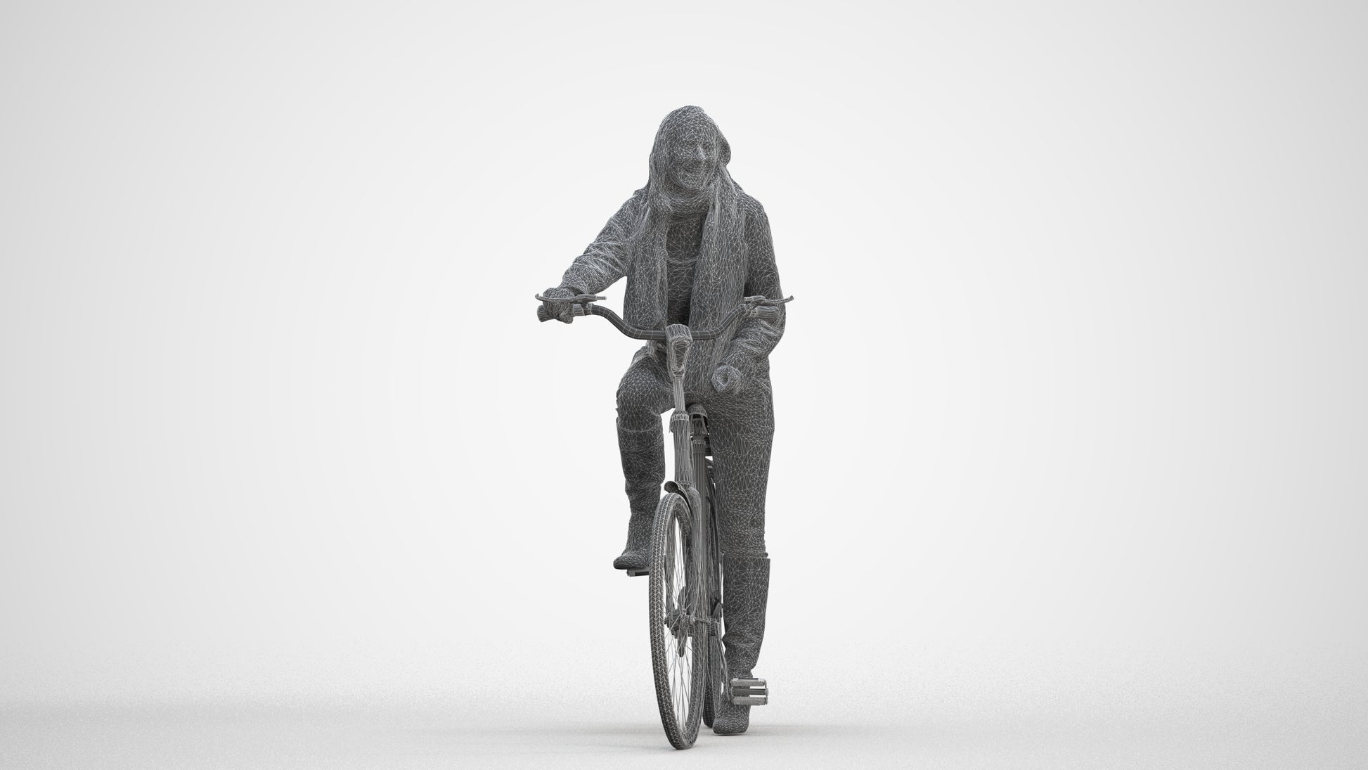 3D people model woman casual cycling, scanned human for 3ds Max rendering, three-quarter front view render