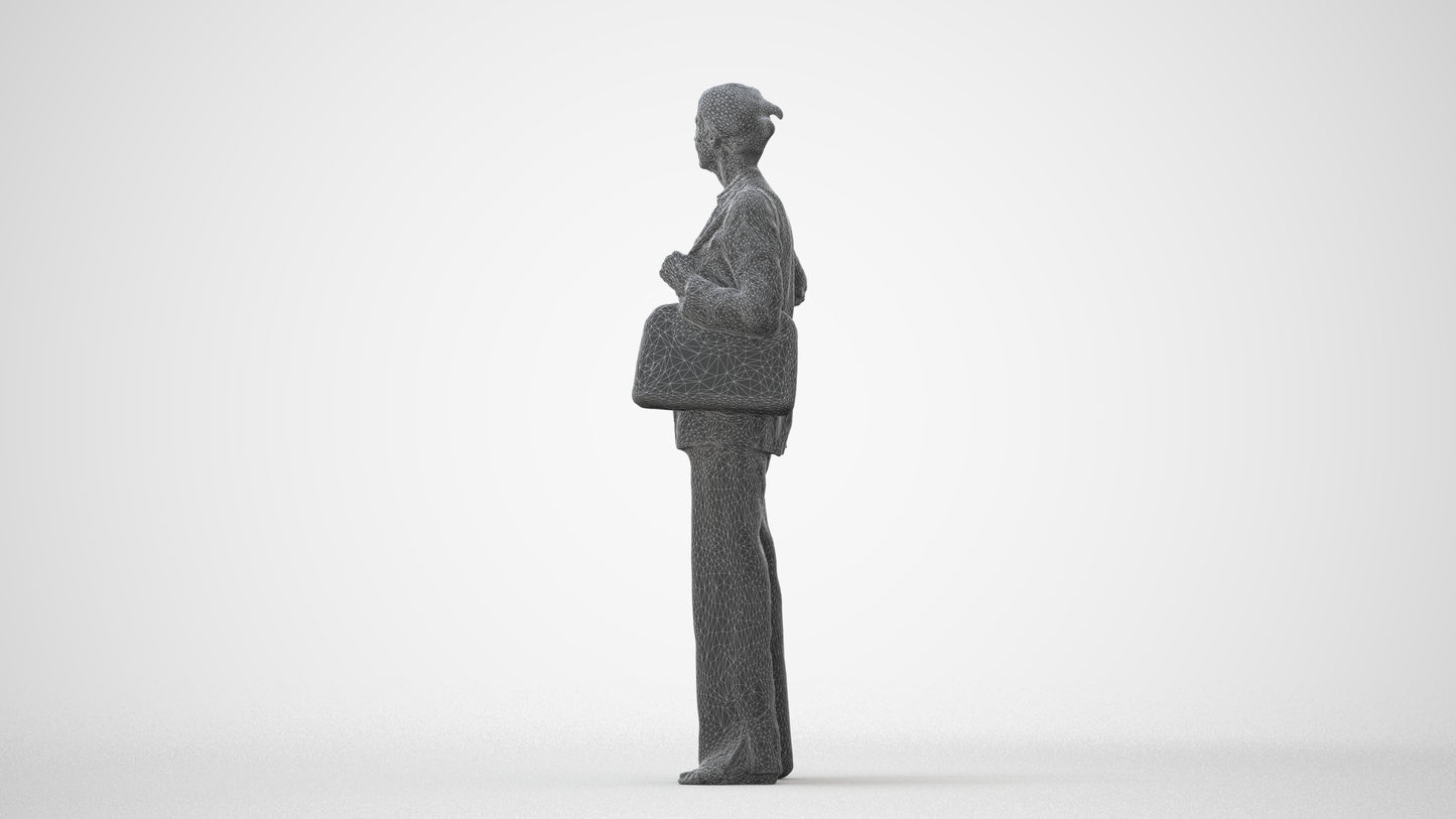 3D human model senior woman business, photogrammetry scanned person for archviz, square thumbnail