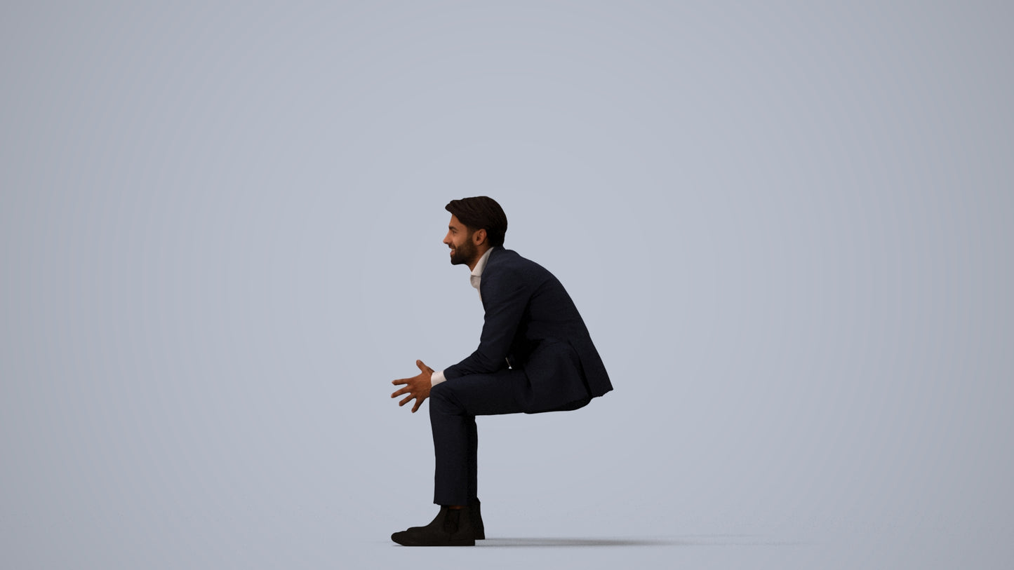 photogrammetry 3D man business, realistic human model archviz FBX, three-quarter view render