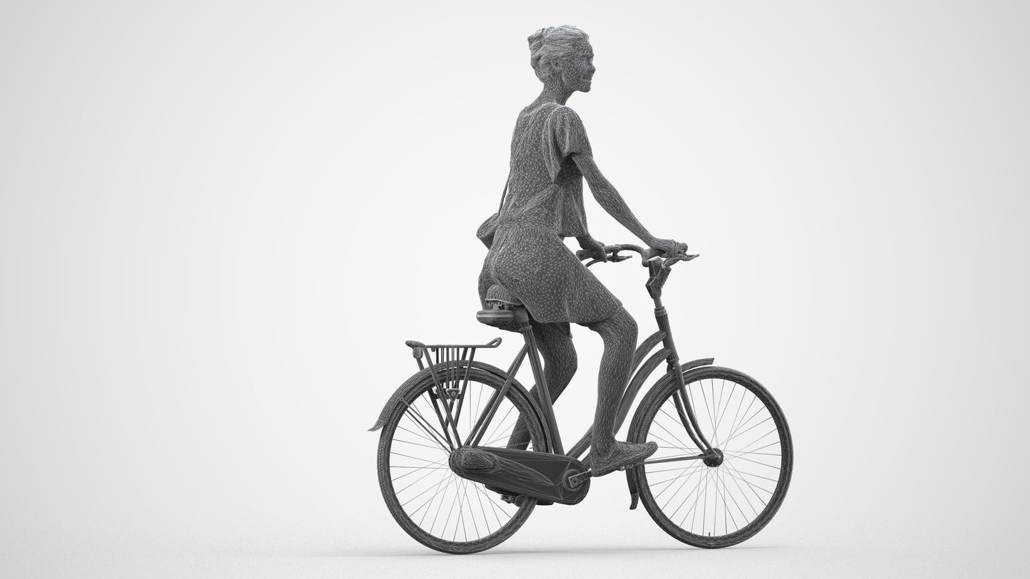 realistic 3D people woman formal cycling, render-ready for V-Ray and Corona, FBX OBJ, wireframe side view