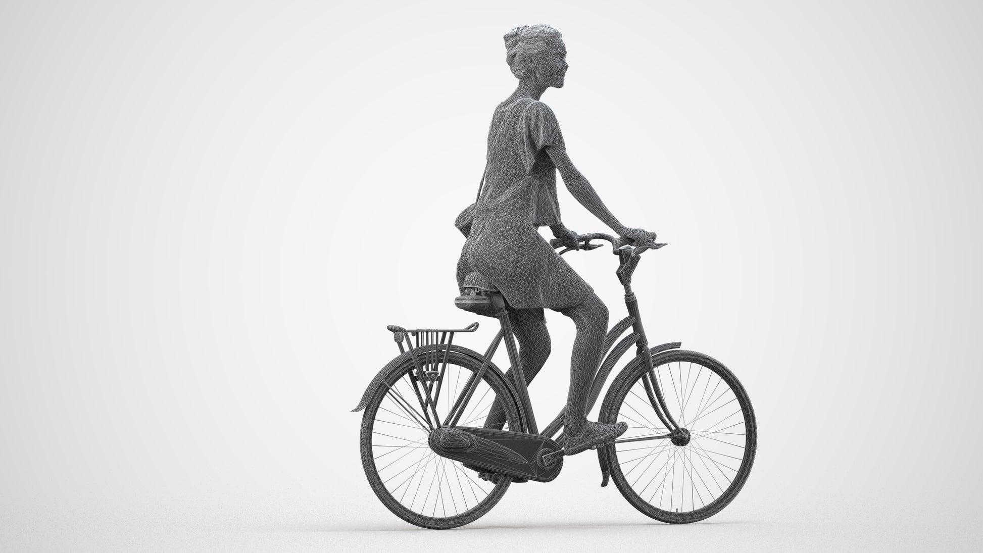 realistic 3D people woman formal cycling, render-ready for V-Ray and Corona, FBX OBJ, wireframe side view