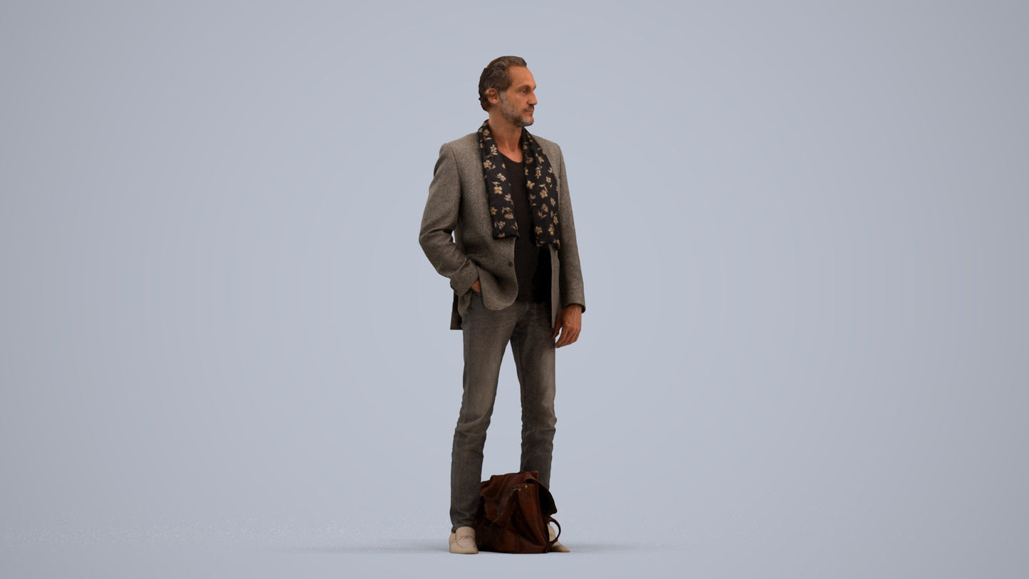 realistic 3D human man business standing, archviz people FBX OBJ for Blender, standing pose render