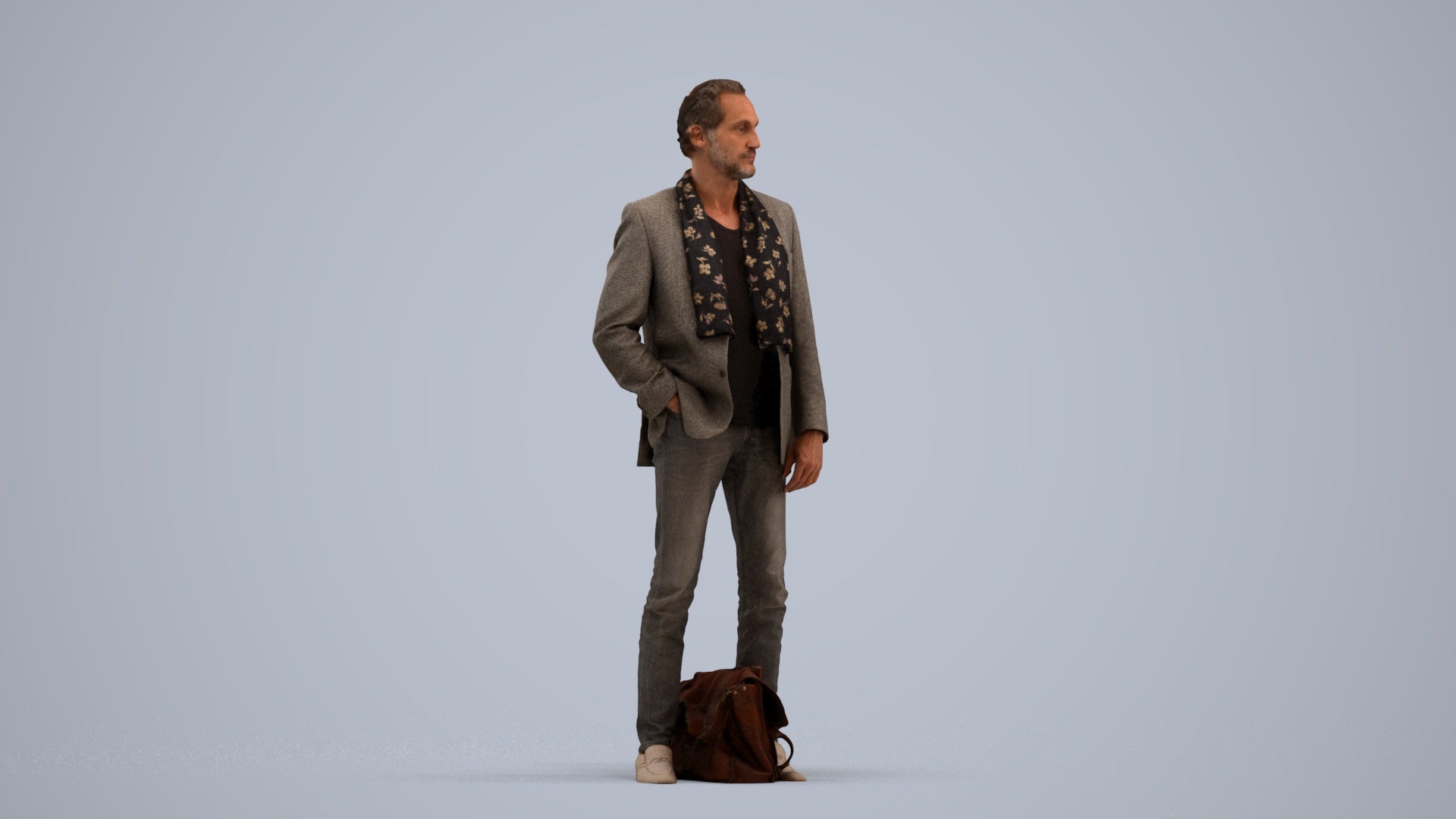 realistic 3D human man business standing, archviz people FBX OBJ for Blender, standing pose render