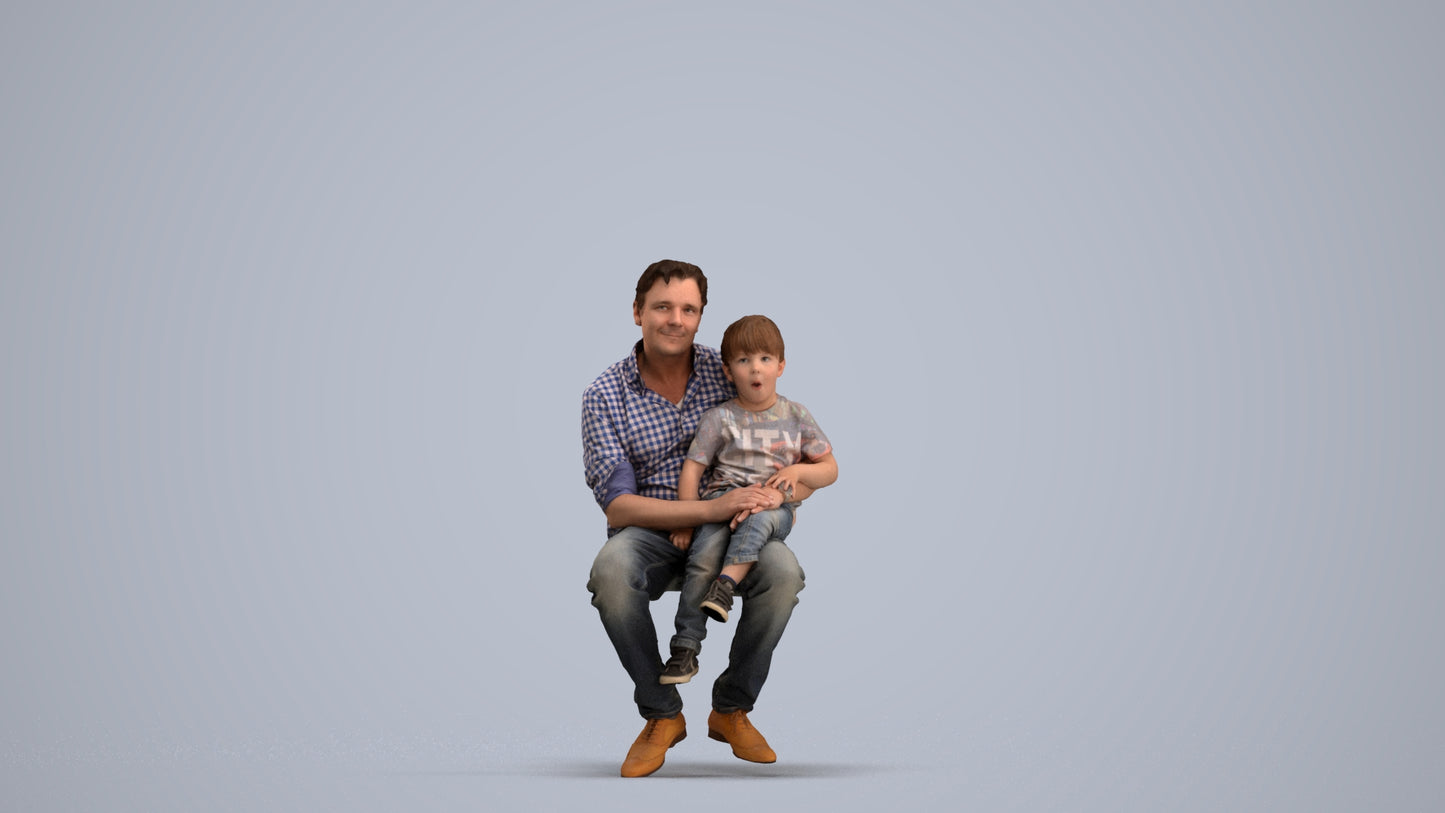 3D people model boy casual kids, scanned human for 3ds Max rendering, standing pose render