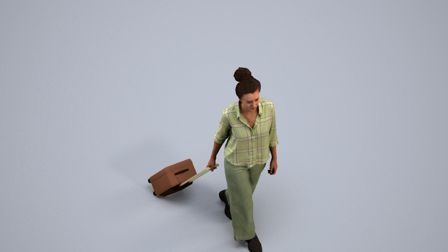 photogrammetry 3D woman casual walking, realistic human model archviz FBX, back view render