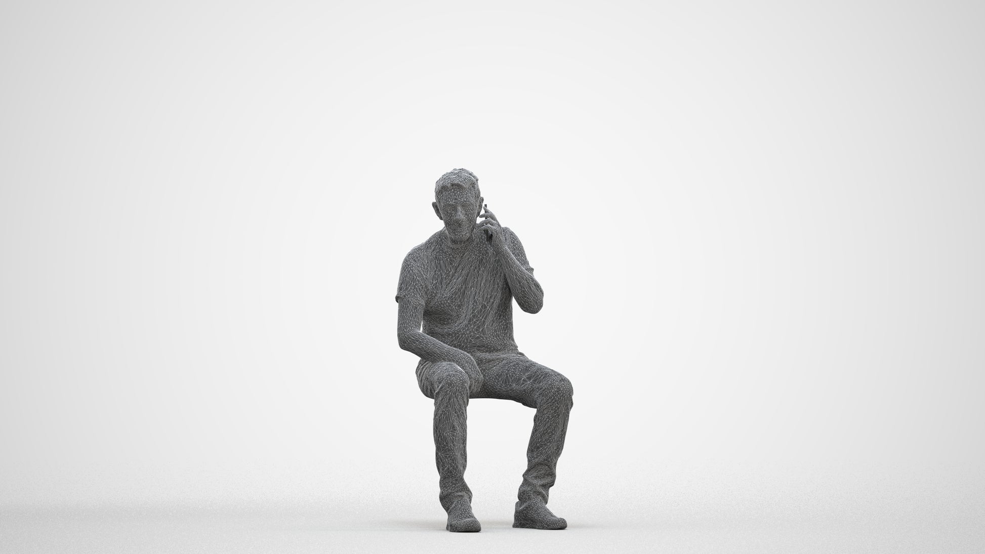 3D scanned senior man sitting casual, photorealistic archviz people for Enscape and SketchUp, three-quarter front view render