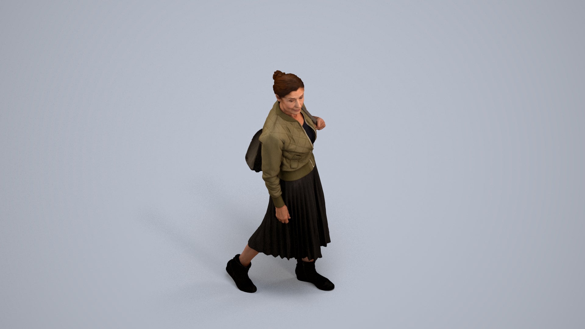 3D scanned senior woman walking casual, photorealistic archviz people for Enscape and SketchUp, back view render