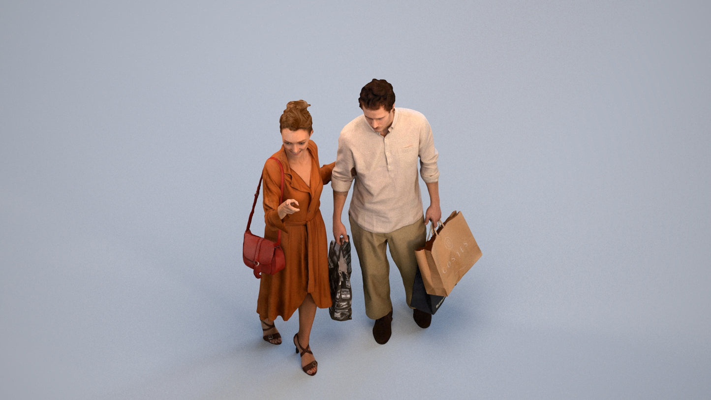 photogrammetry 3D man casual shopping, realistic human model archviz FBX, back view render