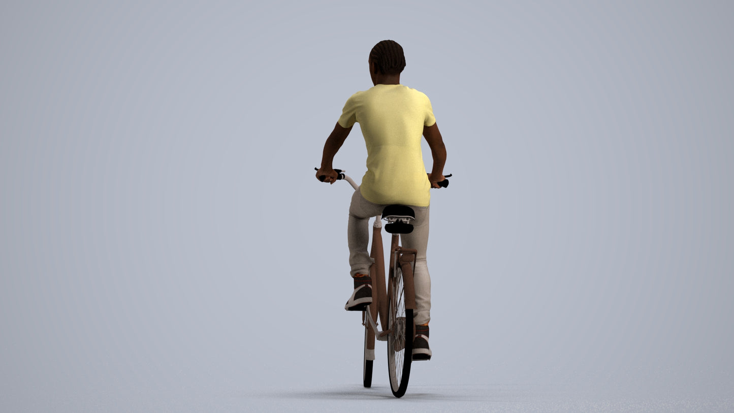realistic 3D boy casual cycling, scanned archviz people for Blender and 3ds Max, front view render