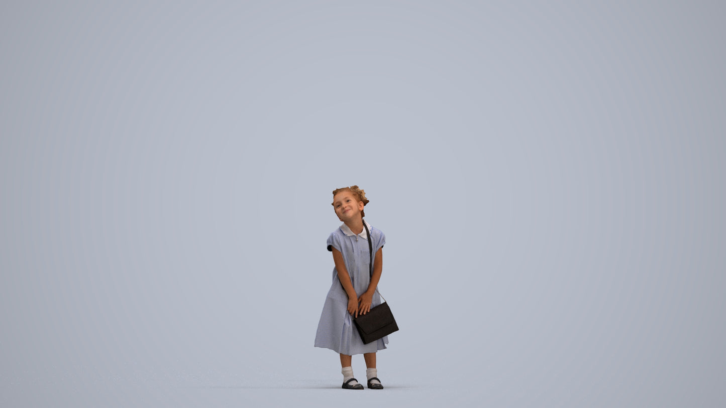 realistic 3D girl casual kids, scanned archviz people for Blender and 3ds Max, standing pose render