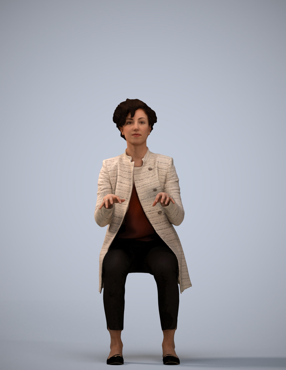 realistic 3D human woman business sitting, archviz people FBX OBJ for Blender