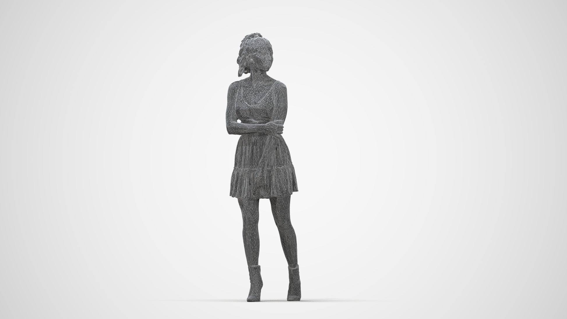 scanned 3D woman casual walking, photogrammetry people for Enscape and V-Ray, wireframe back view