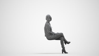 photogrammetry 3D girl business sitting, realistic human model archviz FBX, wireframe side view