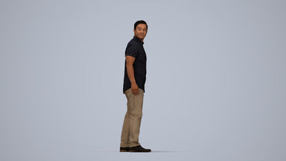 3D scanned man standing casual, photorealistic archviz people for Enscape and SketchUp, top-down view render