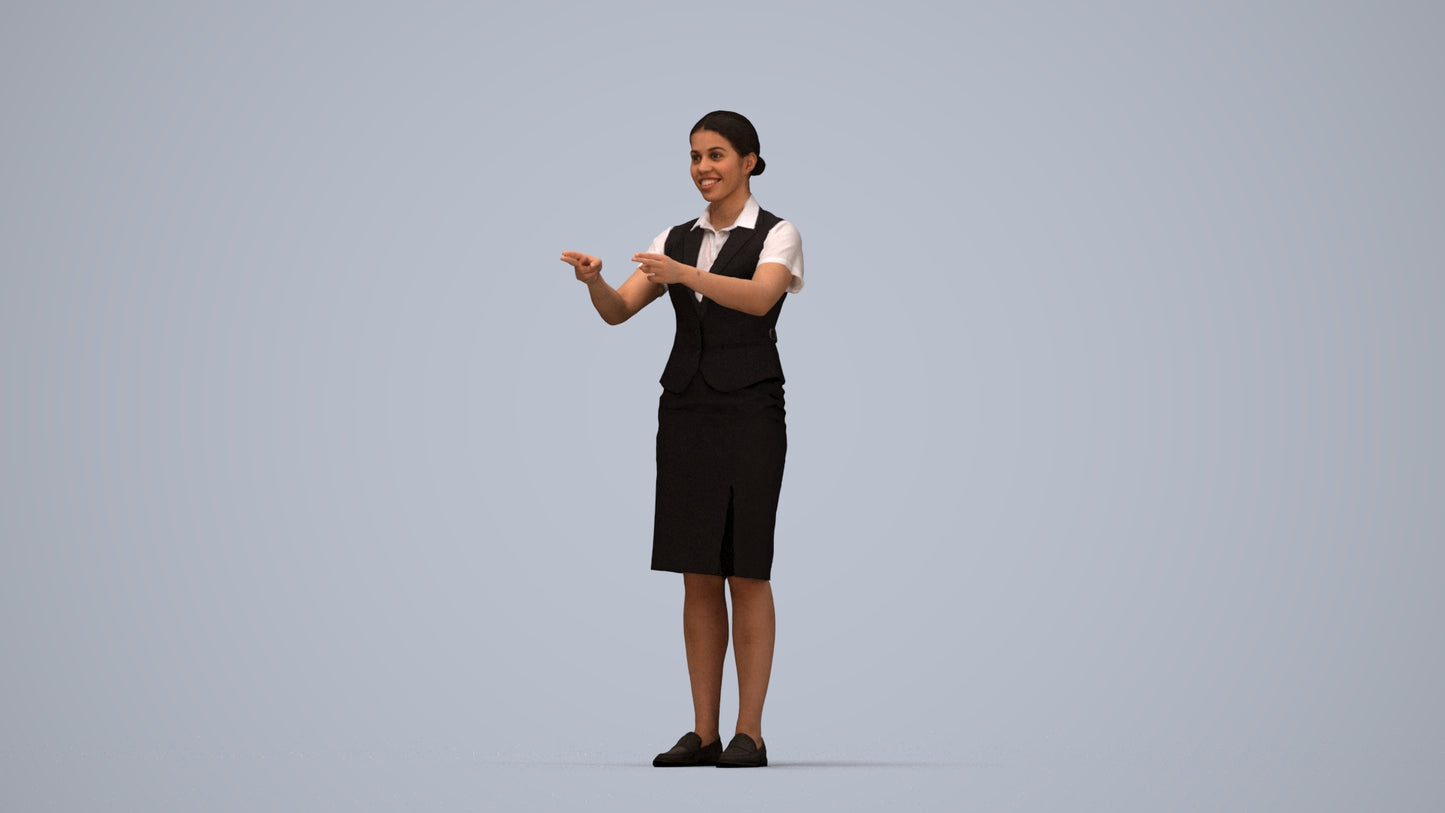 photogrammetry 3D woman hospitality, realistic human model archviz FBX, top-down view render