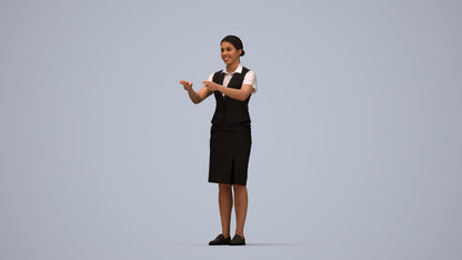 photogrammetry 3D woman hospitality, realistic human model archviz FBX, top-down view render