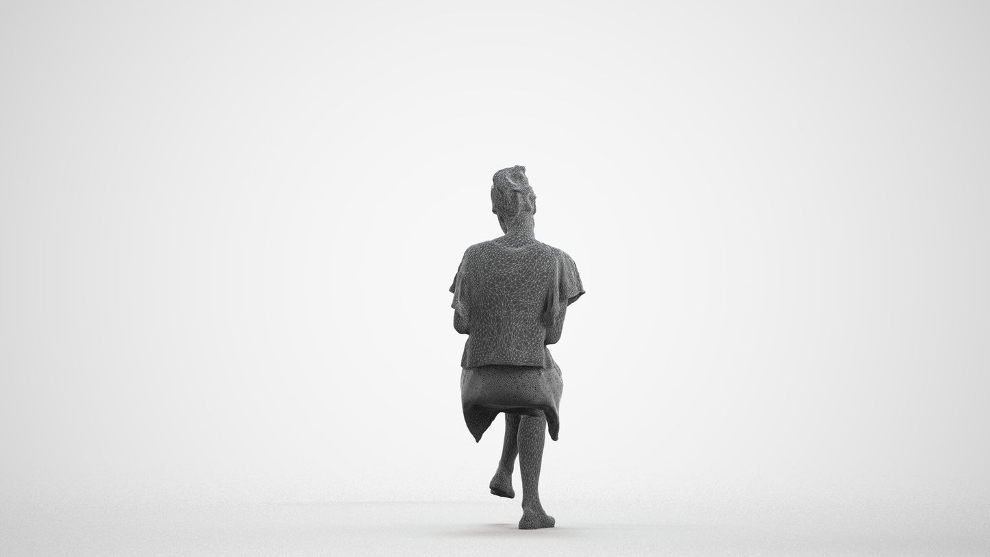 realistic 3D human woman casual sitting, archviz people FBX OBJ for Blender, wireframe front view