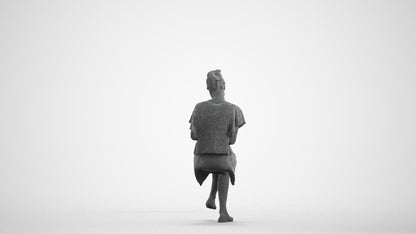 realistic 3D human woman casual sitting, archviz people FBX OBJ for Blender, wireframe front view