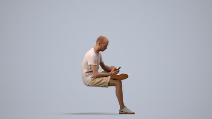 3D scanned man sitting casual, photorealistic archviz people for Enscape and SketchUp, side view render
