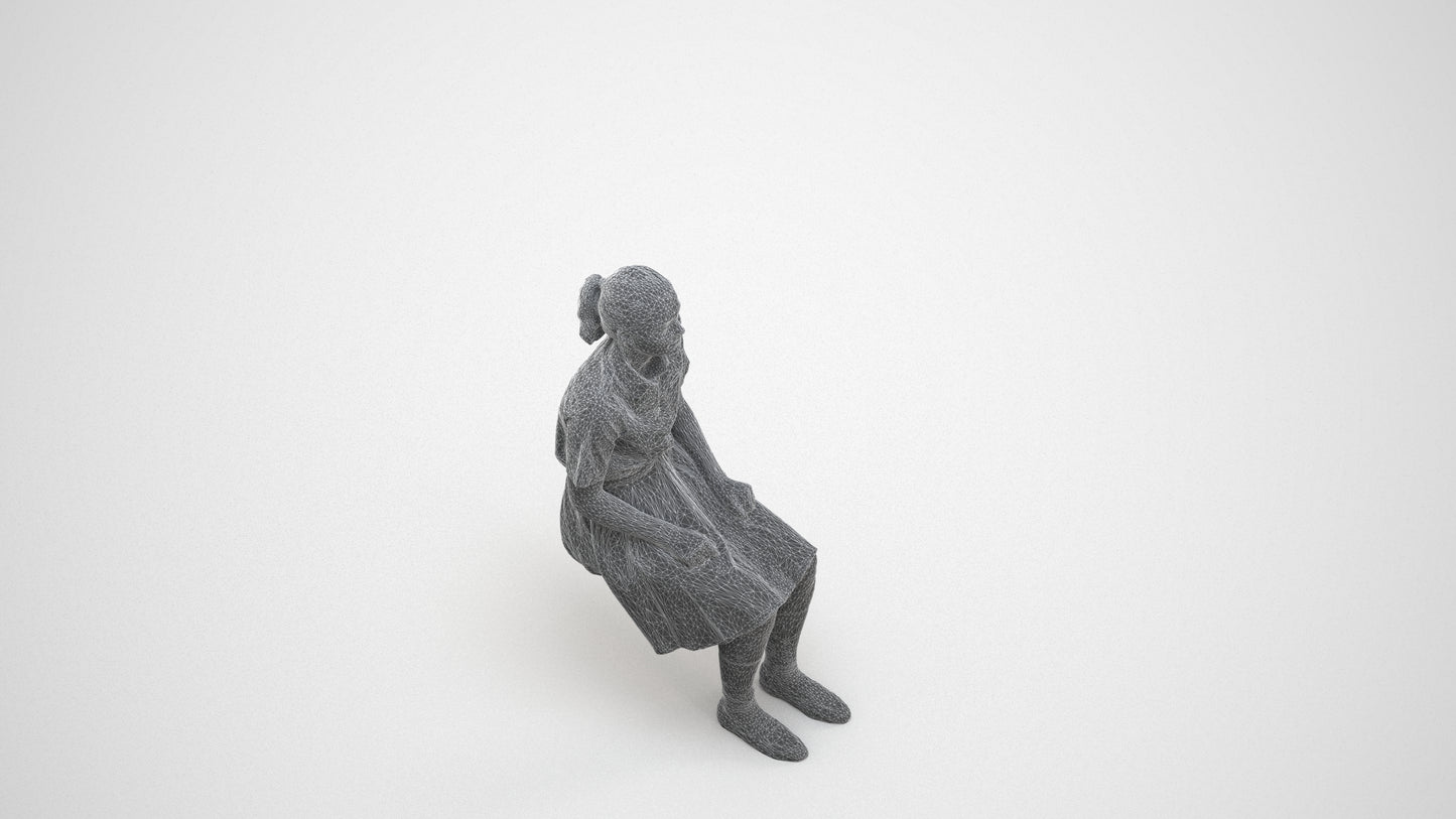realistic 3D human girl kids, archviz people FBX OBJ for Blender, wireframe three-quarter view