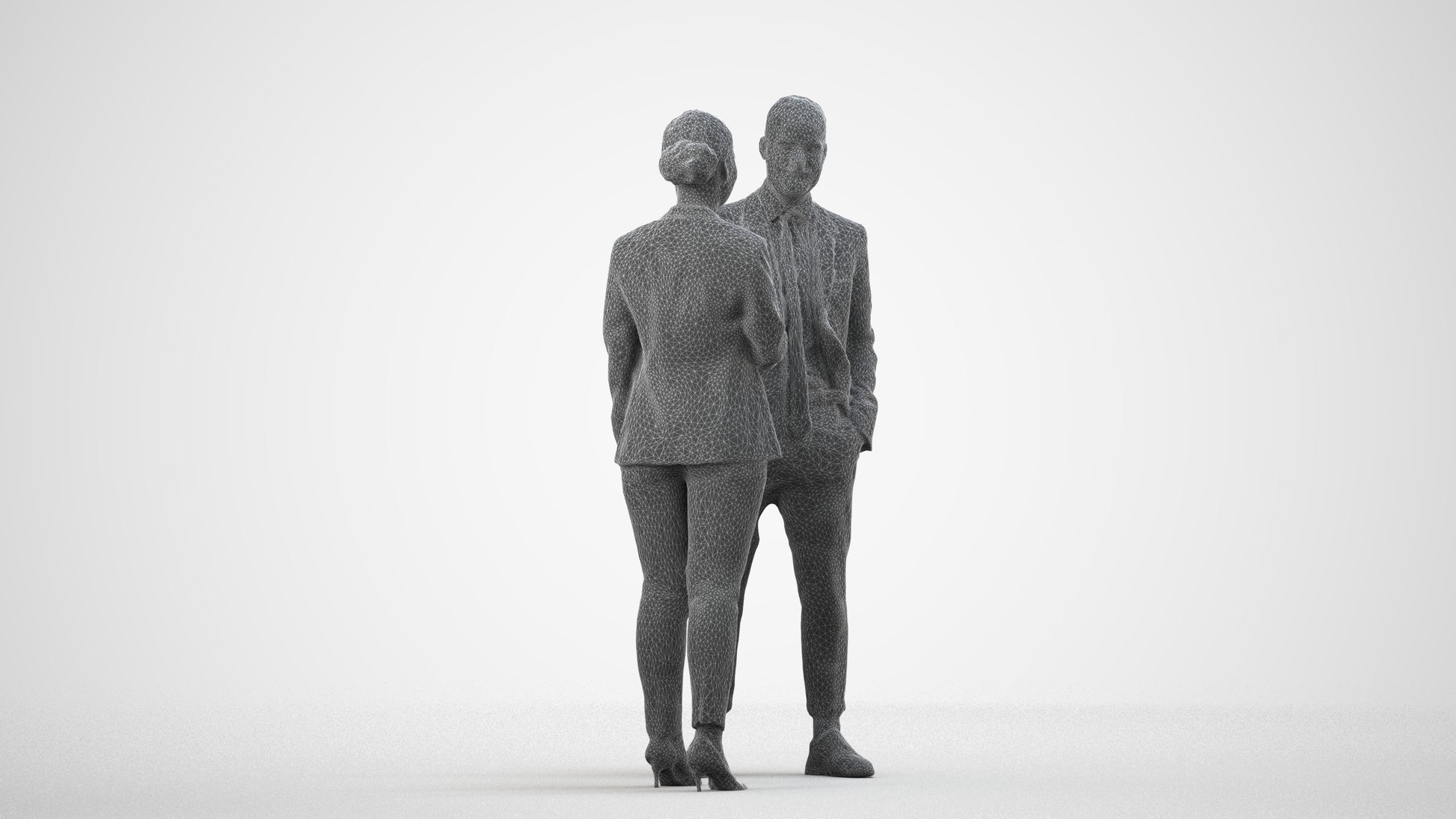 realistic 3D woman business, scanned archviz people for Blender and 3ds Max, wireframe side view