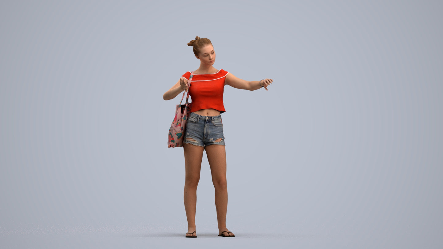 3D scanned girl standing casual, photorealistic archviz people for Enscape and SketchUp, standing pose render