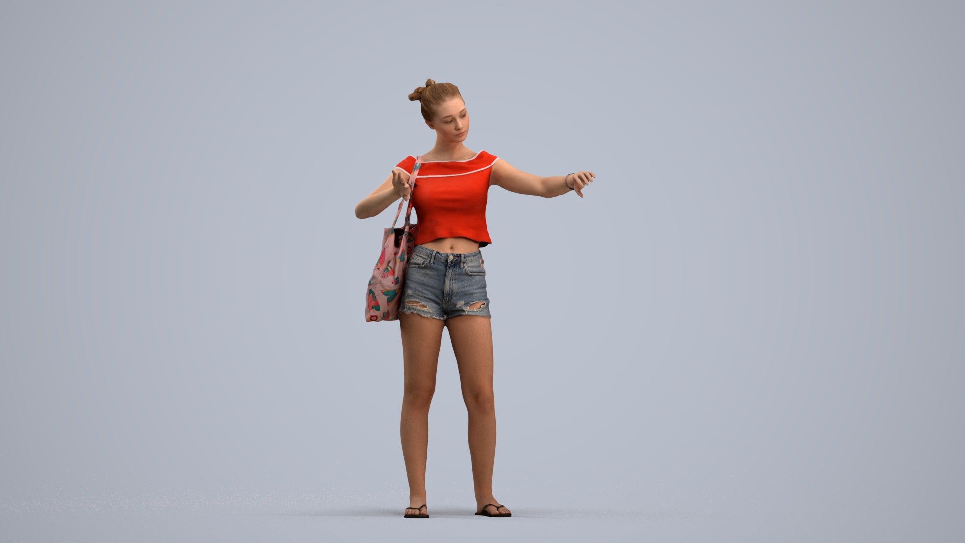 3D scanned girl standing casual, photorealistic archviz people for Enscape and SketchUp, standing pose render