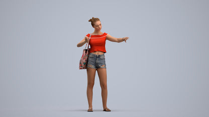 3D scanned girl standing casual, photorealistic archviz people for Enscape and SketchUp, standing pose render
