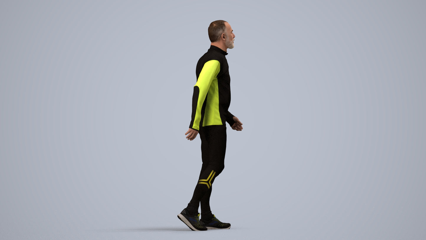 3D people model senior man sport, scanned human for 3ds Max rendering, side view render