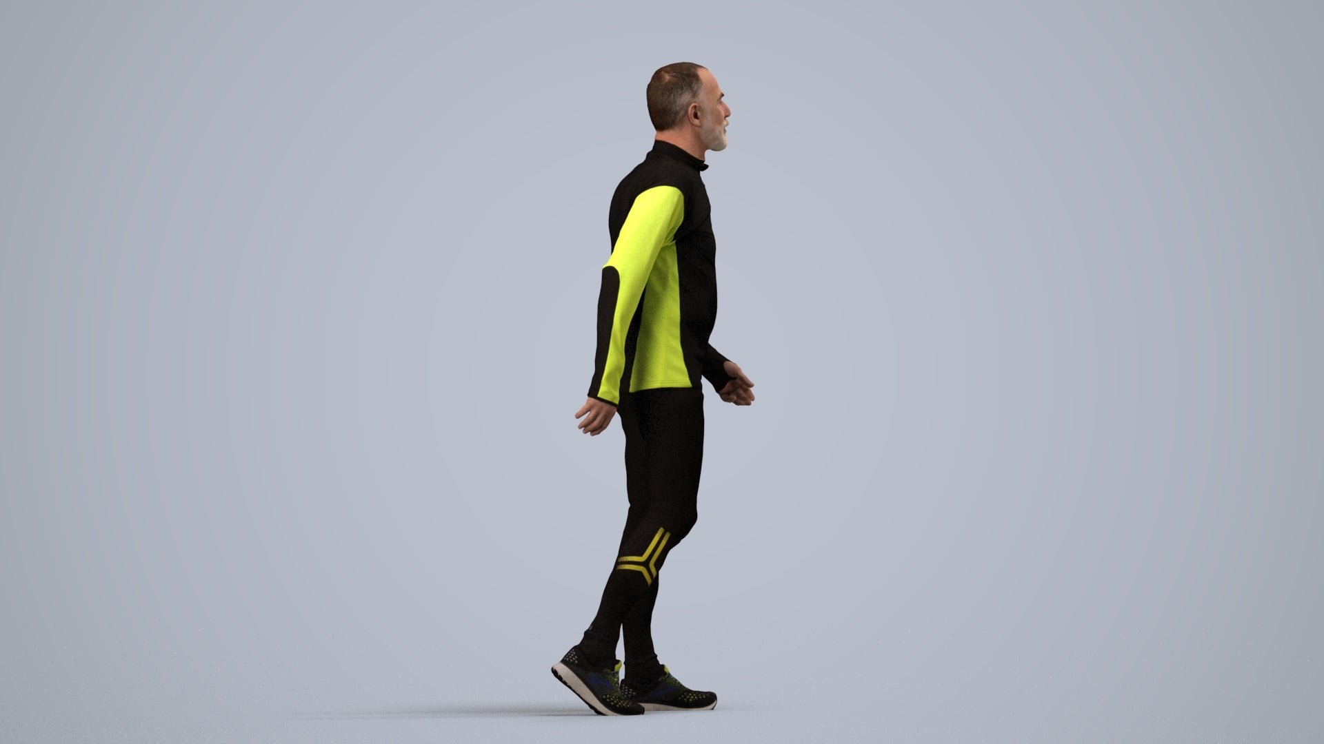 3D people model senior man sport, scanned human for 3ds Max rendering, side view render