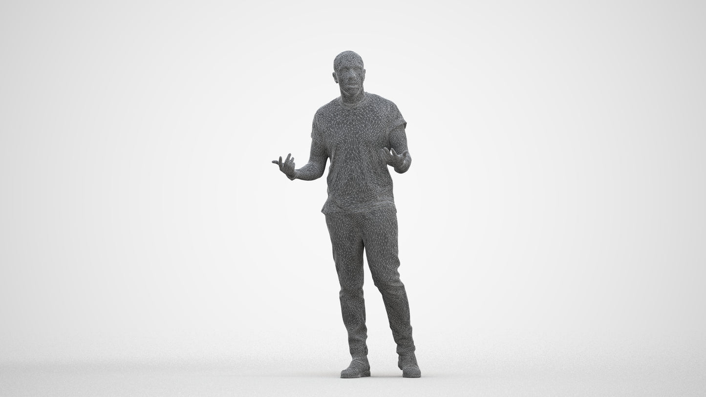 photogrammetry 3D man casual standing, realistic human model archviz FBX, three-quarter front view render