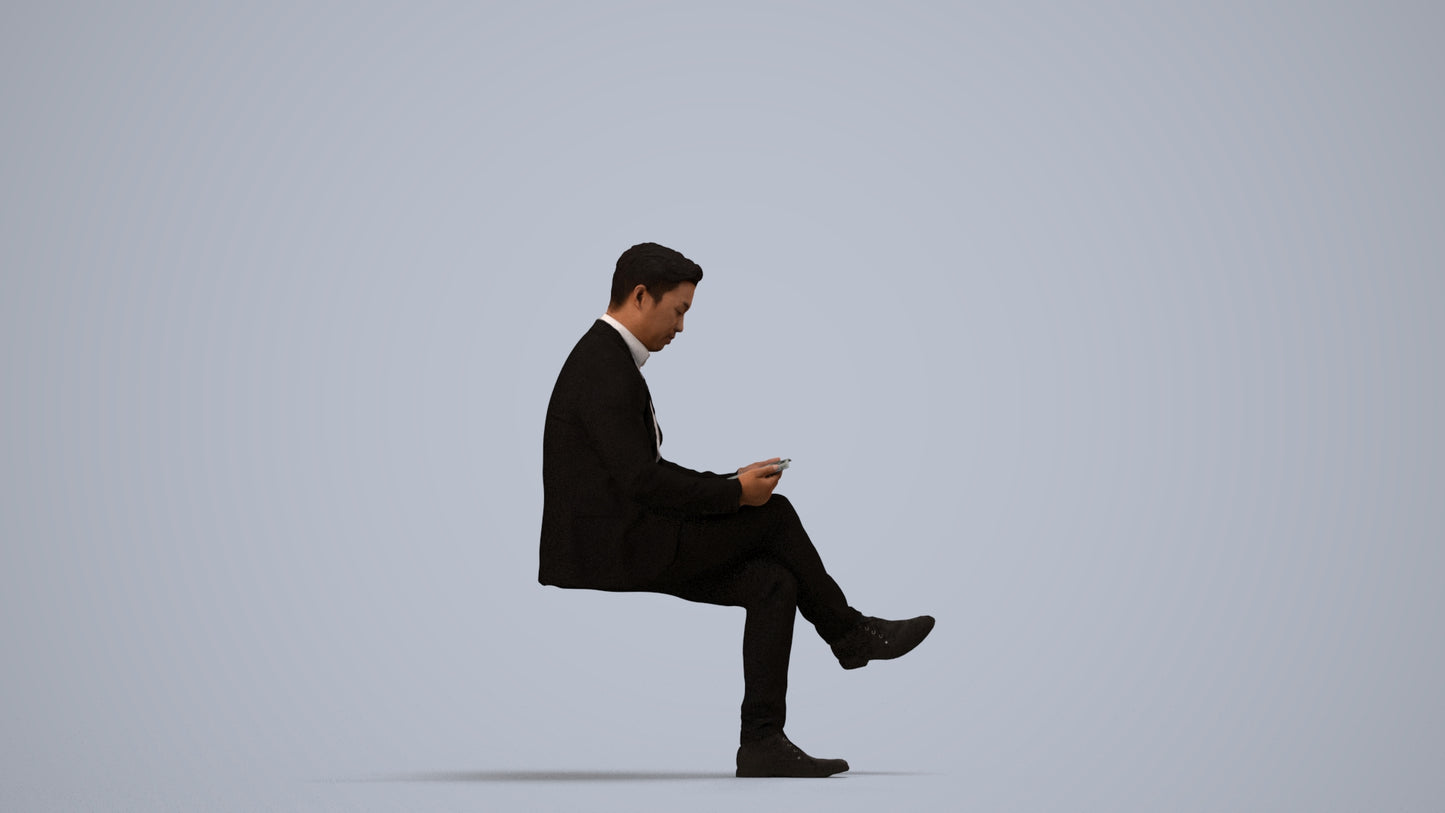 scanned 3D man business, photogrammetry people for Enscape and V-Ray, side view render