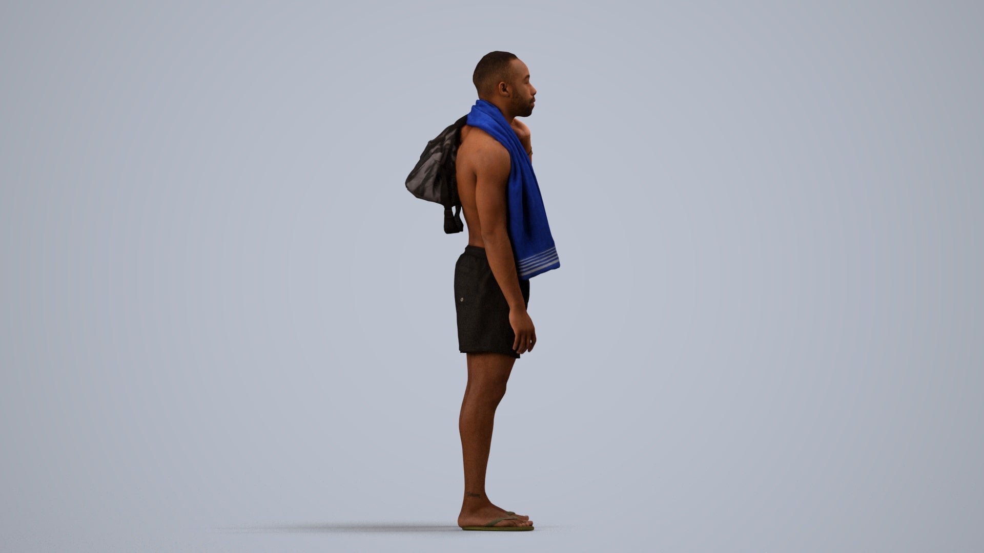 realistic 3D human man sport, archviz people FBX OBJ for Blender, side view render