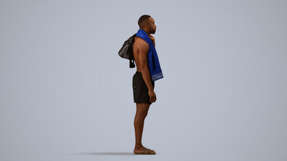 realistic 3D human man sport, archviz people FBX OBJ for Blender, side view render
