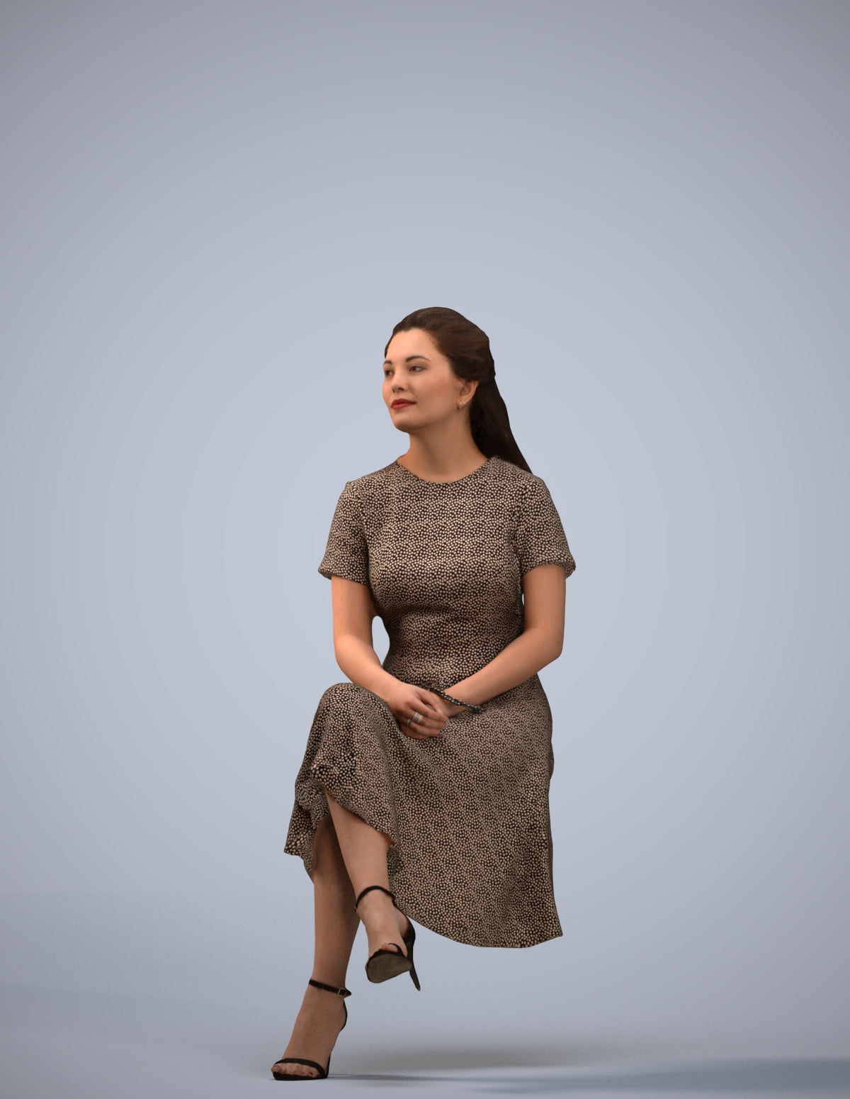 realistic 3D woman casual sitting, scanned archviz people for Blender and 3ds Max