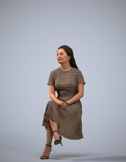 realistic 3D woman casual sitting, scanned archviz people for Blender and 3ds Max