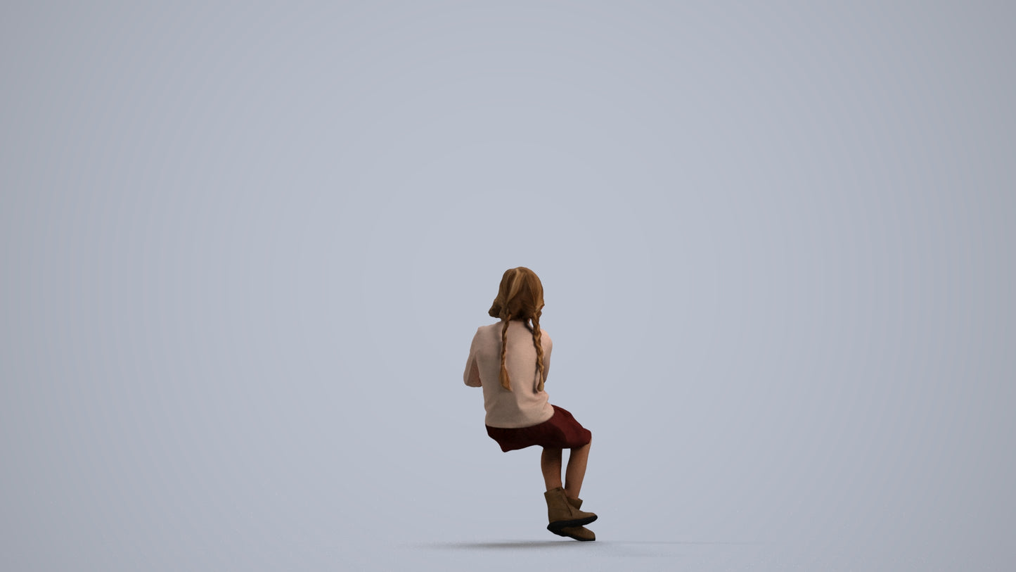 realistic 3D human girl casual kids, archviz people FBX OBJ for Blender, front view render