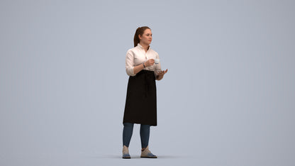 realistic 3D woman hospitality, scanned archviz people for Blender and 3ds Max, standing pose render