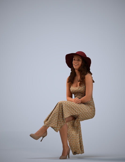 realistic 3D human woman casual sitting, archviz people FBX OBJ for Blender