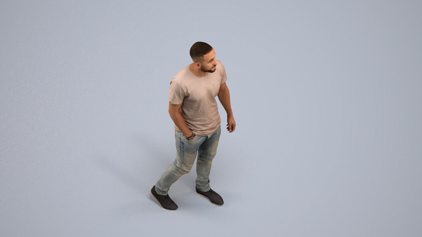 scanned 3D man casual walking, photogrammetry people for Enscape and V-Ray, back view render