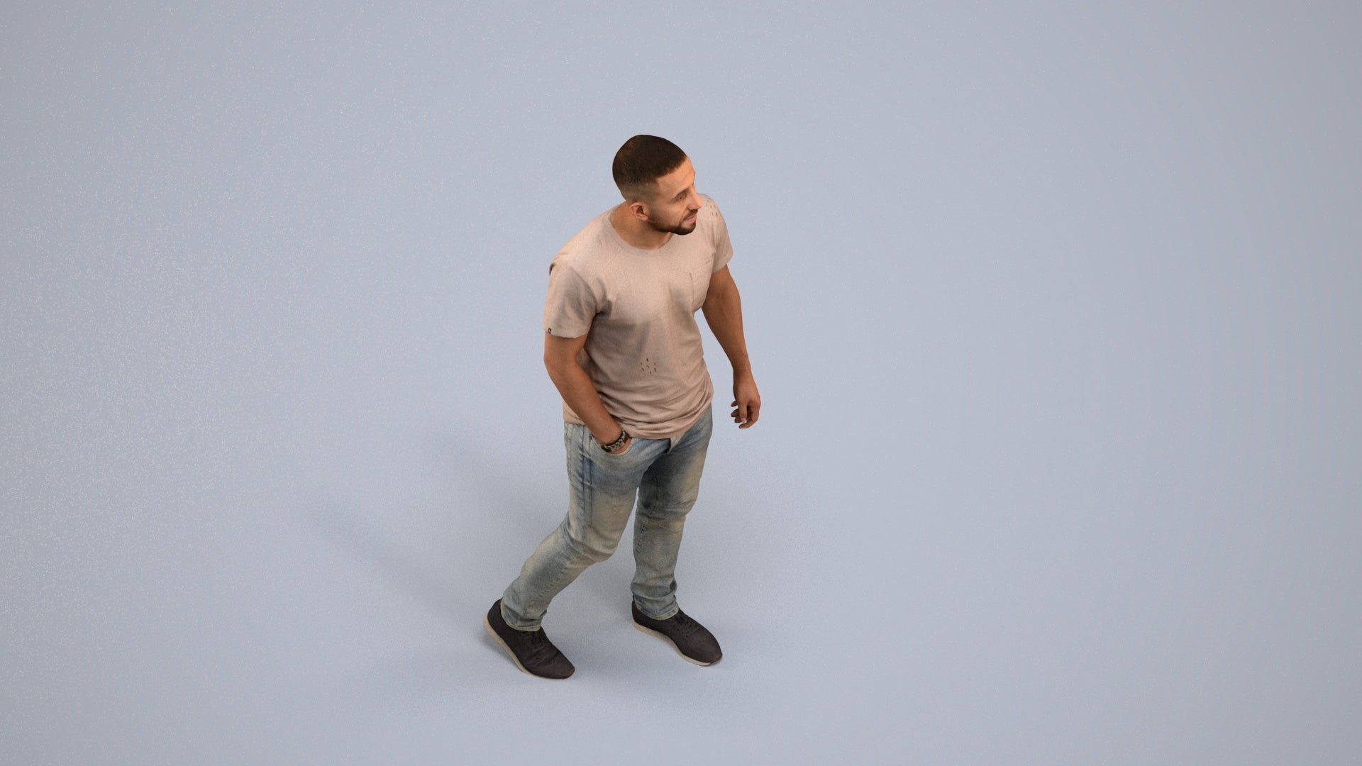 scanned 3D man casual walking, photogrammetry people for Enscape and V-Ray, back view render
