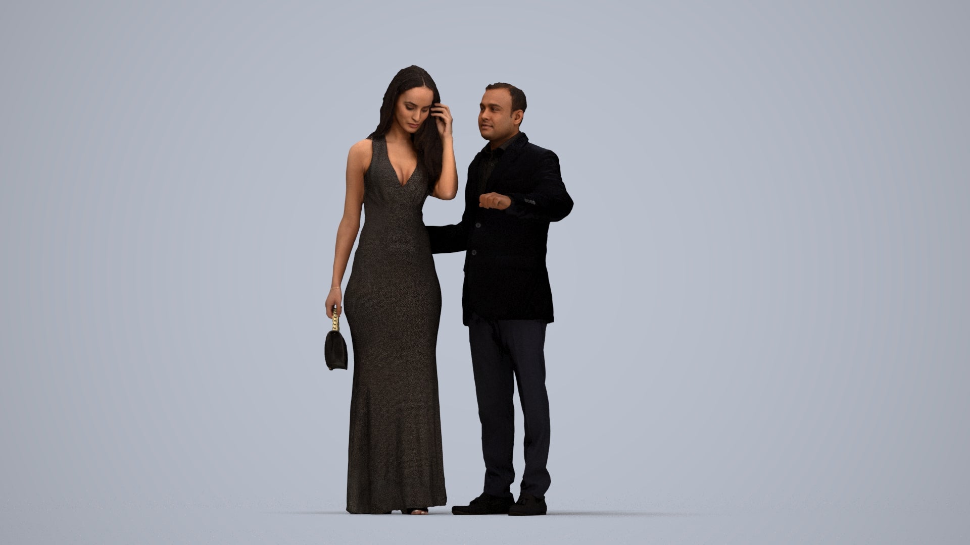 3D people model man formal couple, scanned human for 3ds Max rendering, top-down view render