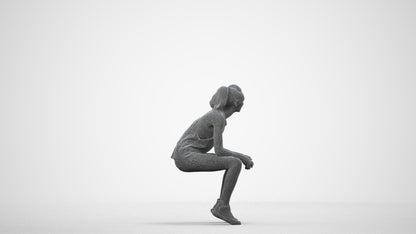 3D human model woman sport, photogrammetry scanned person for archviz, wireframe side view
