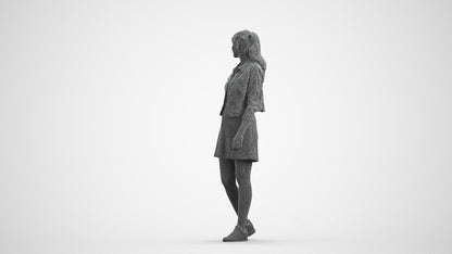 realistic 3D woman casual walking, scanned archviz people for Blender and 3ds Max, wireframe front view