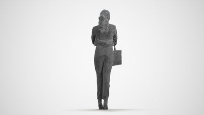 realistic 3D human woman business standing, archviz people FBX OBJ for Blender, wireframe front view