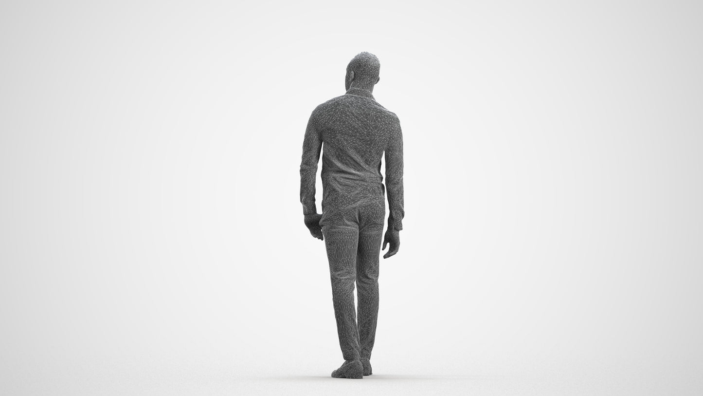 photogrammetry 3D man business walking, realistic human model archviz FBX, wireframe front view